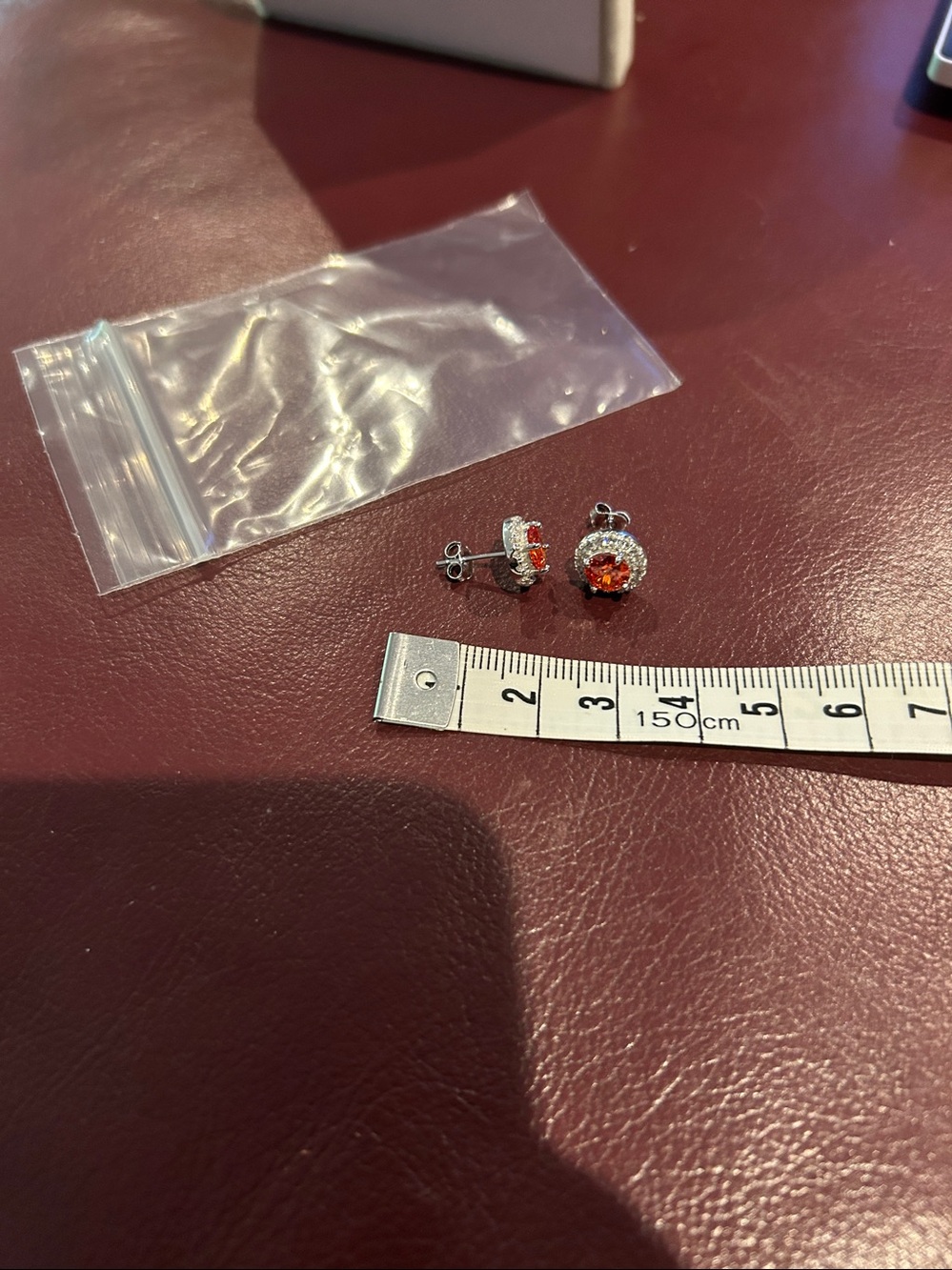 Solid 925 Sterling Silver & Garnet Red Gemstone & CZ Halo Stud Earrings - Picture 5 of 5